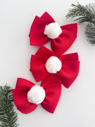 Red Pom Pom Bow
